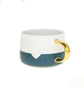Starbucks Teal White Color Block Gold Handle Ceramic Coffee Mug Cup 12oz Holiday - Picture 1 of 3