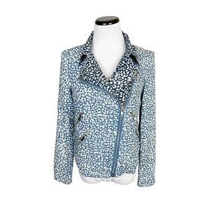 Blazer Moto XS Blu Bianco Nuovo con etichette Line & Dot Stampa Animalier Zip Asimmetrico - Foto 1 di 8