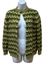 Vtg Made in Italy Green Retro Mohair Blend Cardigan Sweater Fuzzy Soft Fit M/L - Picture 1 of 9