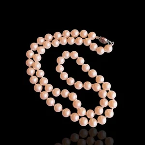 Sterling Silver Glass Imitation Pearl Necklace Hand Knotted 22in Strand - Picture 1 of 5