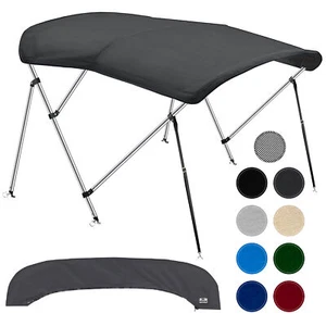 3-4 Bow Bimini Top Boat Cover w/ Rear Support Poles, Marine Grade 900D Canvas - Picture 1 of 70