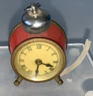 Sewing Vintage Figural Tape Measure Tin Enamel Guilloche Alarm Clock Red - Image 1 of 4