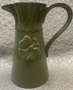 Green Butterfly Embossed Pitcher 7" Tall Holds 16-18 oz. - Picture 1 of 7