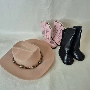 Western Puppenzubehör - passt American Girl 18' - rustikale Ranch Stiefel rosa Hut - Bild 1 von 7