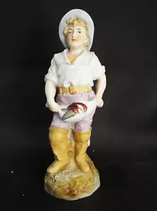 Antique Continental Porcelain Figure Of A Fisher Boy & His Catch - Picture 1 of 6