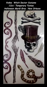 Costume stregone dottore voodoo tatuaggio temporaneo Halloween Martedì Grasso New Orleans - Foto 1 di 2