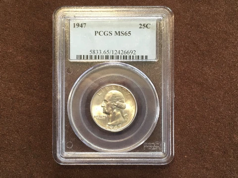 1947 WASHINGTON QUARTER PCGS MS65 Cover