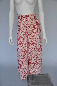Vintage 1930s Red Tropical Floral Print Wide Leg Beach Pajamas Pants M/L - Picture 1 of 4
