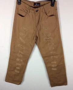 Red Ape Youth  Size 14 Khaki Brown Distressed 100% Cotton Jeans - Picture 1 of 6