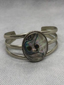 .925 Sterling Silver & Abalone Shell 2" Wide Cuff Bracelet Mexico 38.4 - Picture 1 of 7