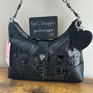Nuova borsa a tracolla Juicy Couture Starry Nights Hobo nero argento cuore charm - Foto 1 di 4