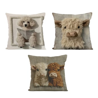Artistics Dog Print Linen Cushion Case Breathable Bedding Accessory - Image 1 of 4