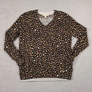 Michael Kors Leopard Print V Neck Sweater Pullover Women's Small Soft Casual - Picture 1 of 13