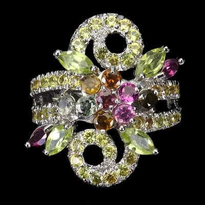 925 Sterling Silver Ring Marquise Peridot 6x3mm Sapphire Tourmaline Size 9 - Image 1 of 4