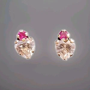 10kt yellow gold ruby/diamond earrings pierced post - Picture 1 of 6