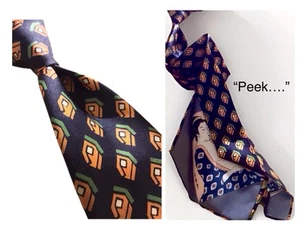 Vintage Japanese Erotic PEEK-A-BOO Tie Atomic Print w/Sexy Shunga Imagery EVC - Picture 1 of 16