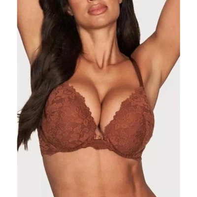 NWT! Frederick's of Hollywood Jessica Brown Lace Push Up Bra 32A - Image 1 of 4