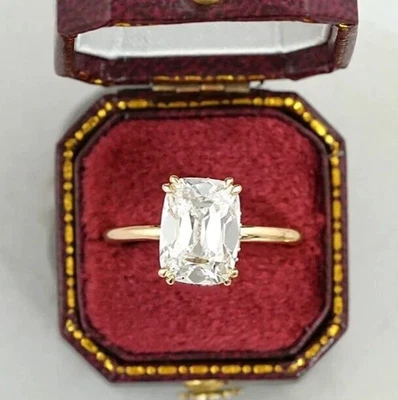 Anillo Halo Oculto Diamante Cultivado en Laboratorio Corte Mina Antiguo Forma Cojín Alargado Oro 14k Foto 1 de 4