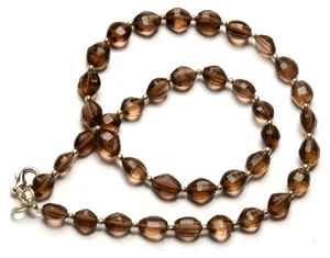 Natural Smoky Quartz Gemstone 8 to 10 mm Faceted Nugget Shape Beads 17" Necklace - Picture 1 of 10