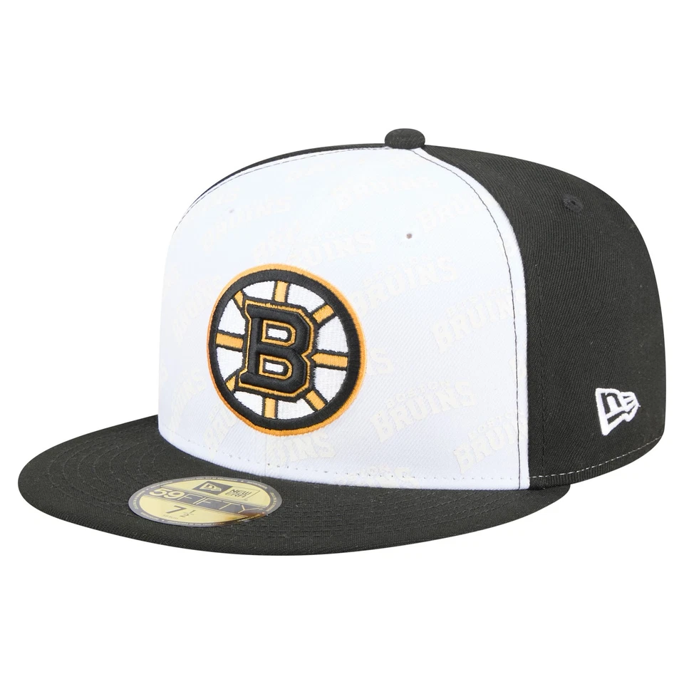 Men's New Era White/Black Boston Bruins Repeat Two-Tone 59FIFTY Fitted Hat - Image 1 of 4
