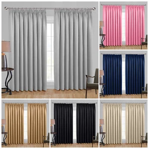 Thermal Pencil Pleat Blackout Curtains Tape Top Eyelet Energy Saving + Tie Backs - Picture 1 of 34