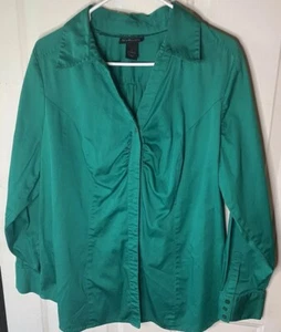 Lane Bryant Womens Emerald Green Button Up Long Sleeve Shirt Top Blouse Size 18 - Picture 1 of 12