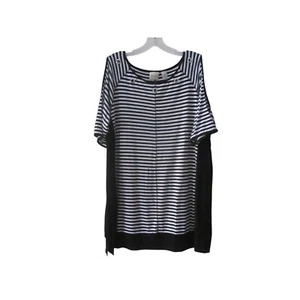 ZENERGY by CHICO'S schwarz-weiß gestreiftes Cold Shoulder Shirt mit Ösen Gr. 1 - Bild 1 von 3