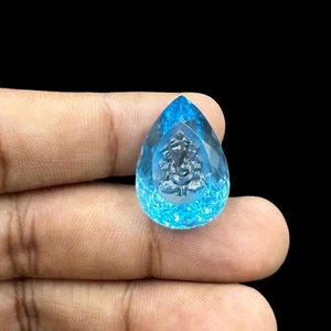Topazio blu svizzero naturale Lord Ganesh Ji pietra preziosa sfusa intagliata pietra preziosa antica - Foto 1 di 8