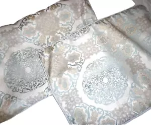 WATERFORD JONET MEDALLION DUST BLUE TAN (2) STANDARD PILLOW SHAMS 20X26 - Picture 1 of 7