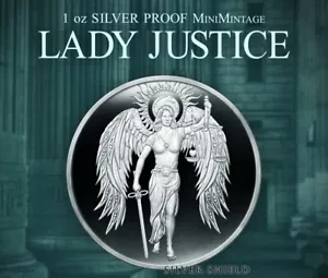 2024 - LADY JUSTICE 1 oz .999 FINE SILVER SHIELD PROOF MINIMINTAGE - IN STOCK!! - Picture 1 of 5