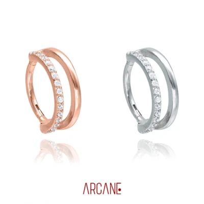 ANELLO PIERCING SEPTUM CLICKER CRISTALLI ANELLO DOPPIO ACCIAIO - Immagine 1 di 4