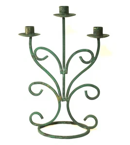 Candelabra Candle Holder Green Cast Metal Scroll - Picture 1 of 6