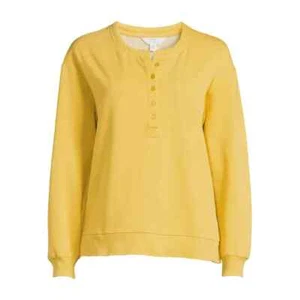 Time and Tru Women's Washed Henley Top Golden Torch Medium (8-10) - Picture 1 of 5