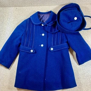 Rothschild Vintage Fancy Girls Dress Wool Coat Hat Set Made in USA - Navy Blue - Picture 1 of 10