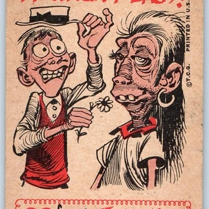 Tarjeta de San Valentín arte caricatura mujer cara fea cómica década de 1950 Topps TCG 63A de colección C58 - Imagen 1 de 3