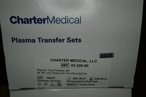 Charter Medical Plasma Transfer Sets 03-220-00 Expires 6-21-2025 (Box of 24) - Picture 1 of 5