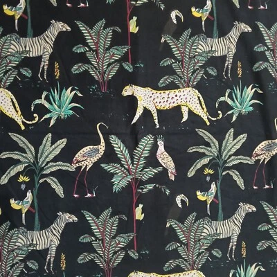 100% Cotton Fabric Black Handmade Sanganeri Printed 5 Yard Craft Sewing Animals - Image 1 of 4
