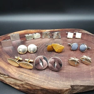 Lot 10 VTG Cufflinks Mixed Styles Textured Stone Oval Round Rectangle Unmarked - Picture 1 of 7