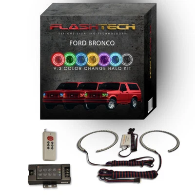 RGB Multi Color LED Halo kit with RF Remote for 1992-1996 Ford Bronco Headlights - Image 1 of 4