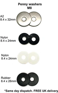 M8 Penny Unterlegscheiben A2 Edelstahl/ Nylon/ Gummi 4er/ 8er/ 12er Pack  - Bild 1 von 17