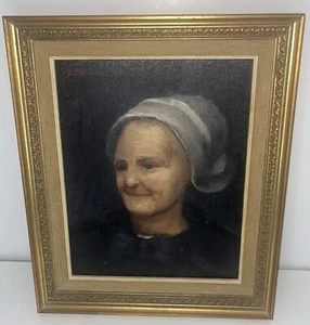VINTAGE ÖL AUF LEINWAND ANFANG 20. JAHRHUNDERT - DIE ALTE DAME MIT ROTEN PERLEN 8x10" Inc - Bild 1 von 5
