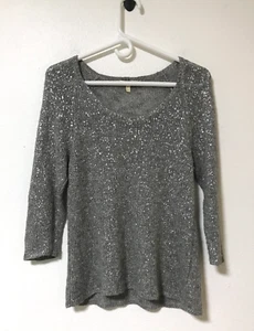 Eileen Fisher Pullover Gr. Petite Small Karma Schimmer U-Ausschnitt Ash Silberfolie - Bild 1 von 12