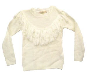Pink Republic Big Girls Fringe-Front Sweater Ivory White Medium 8/10 - Picture 1 of 3