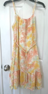 Blue Rain dress size S tie dye spaghetti straps belt lined boho beach Summer - Picture 1 of 10