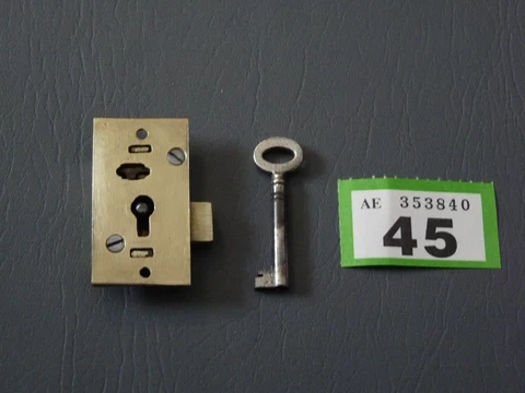 BRASS CABINET CUPBOARD LOCK - 28x50x10mm - GOOD WORKING ORDER Cover