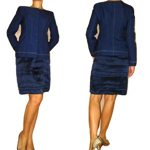 $1690 Alberta Ferretti Y2K Vintage Navy Fitted Waist Blazer Italy 44 US 6-8 NWT - Picture 1 of 16