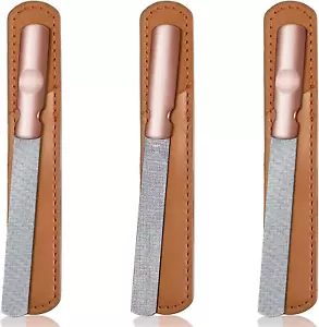 3 Pieces Stainless Steel Nail Files Metal Nail File with Leather Case Heavy Dut - Picture 1 of 12