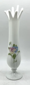 Vtg Westmoreland Milk Glass Swung Vase Painted Pansies 12" 1960s 8 Finger - Picture 1 of 7