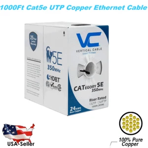 Cable vertical Cat5E Cable Ethernet a granel de cobre sólido CMR negro de 1000 pies - Imagen 1 de 4
