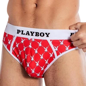Playboy Calzoncillos Argyle Cabeza de Conejo Logo Cintura Elástica Rojo Blanco PBLI169 - Imagen 1 de 6
